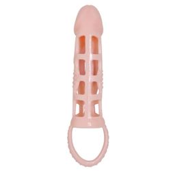 BAILE - FUNDA EXTENSORA PENE CON VIBRACIÓN Y STRAP NATURAL 13.5 CM