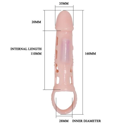 BAILE - FUNDA EXTENSORA PENE CON VIBRACIÓN Y STRAP NATURAL 13.5 CM