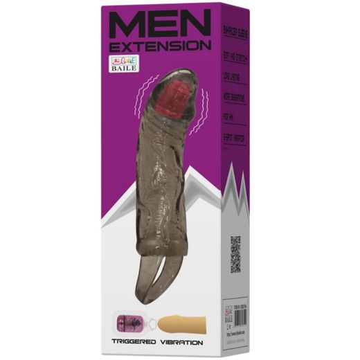 BAILE - FUNDA EXTENSORA PENE CON VIBRACIÓN Y STRAP PARA TESTÍCULOS 13.5 CM