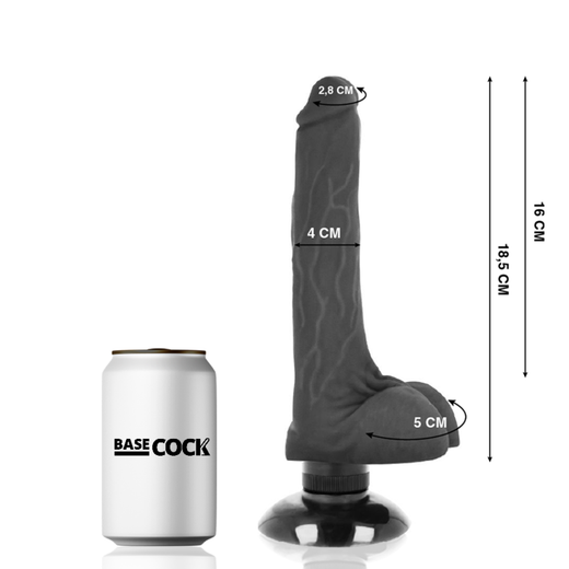 BASECOCK - VIBRADOR REALÍSTICO 2-1 NEGRO 18.5 CM -O- 4 CM