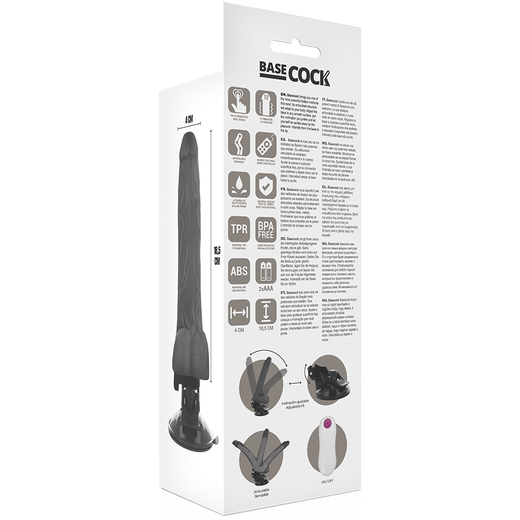 BASECOCK - VIBRADOR REALÍSTICO ARTICULABLE CONTROL REMOTO NEGRO 18.5 CM -O- 4 CM