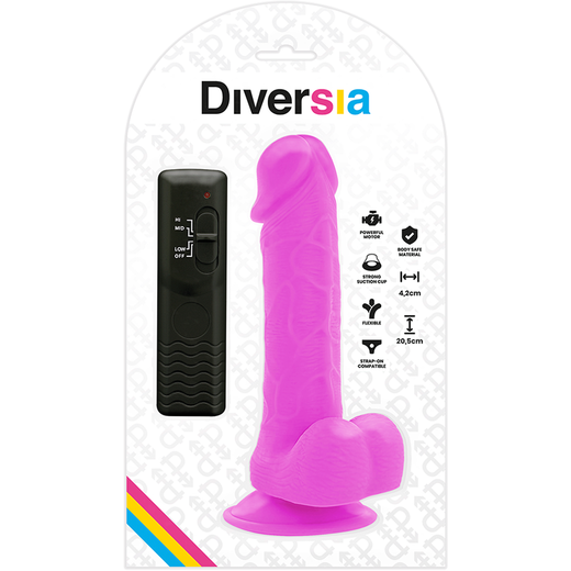 DIVERSIA - DILDO REALÍSTICO FLEXIBLE CON VIBRACIÓN LILA 20.5 CM -O- 4.2 CM