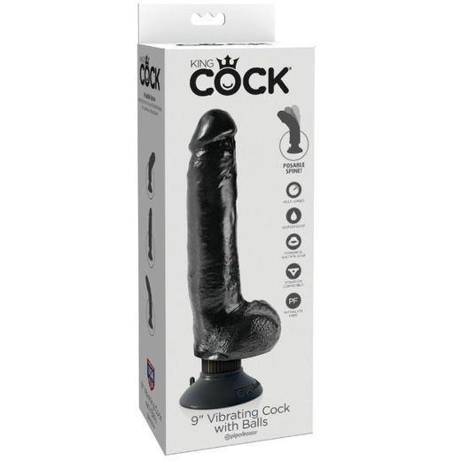 KING COCK - DILDO VIBRADOR CON TESTÍCULOS 23 CM NEGRO