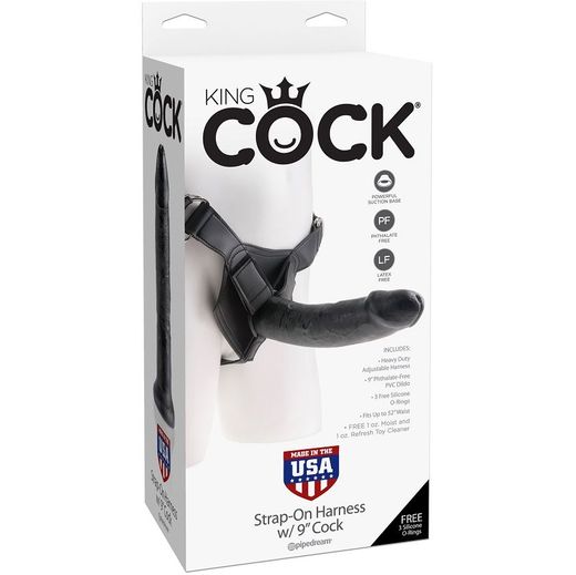KING COCK - HARNESS CON PENE REALÍSTICO NEGRO 22.9 CM